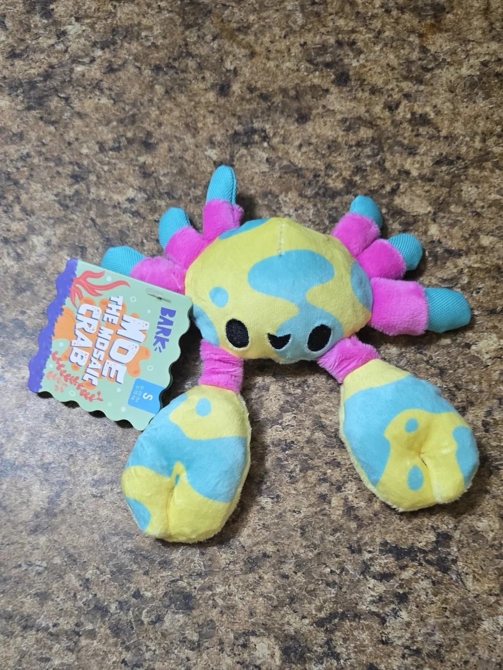 Bark Yellow, Blue, Pink Plush Moe The‎ Mosaic Crab Dog Toy NWT SMALL 0-20 Pounds